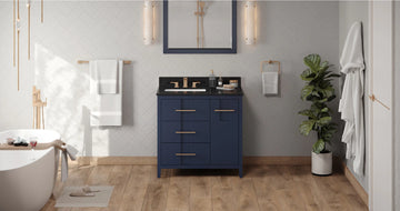Katara 36'' Hale Blue Vanity, left offset, Black Granite Vanity Top, undermount rectangle bowl VKITKAT36BLBGR