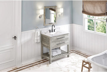 Wavecrest 36'' Weathered Grey Vanity, White Carrara Marble Vanity Top, undermount rectangle bowl VKITWAV36WGWCR