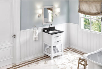 Wavecrest 24'' White Vanity, Black Granite Vanity Top, undermount rectangle bowl VKITWAV24WHBGR