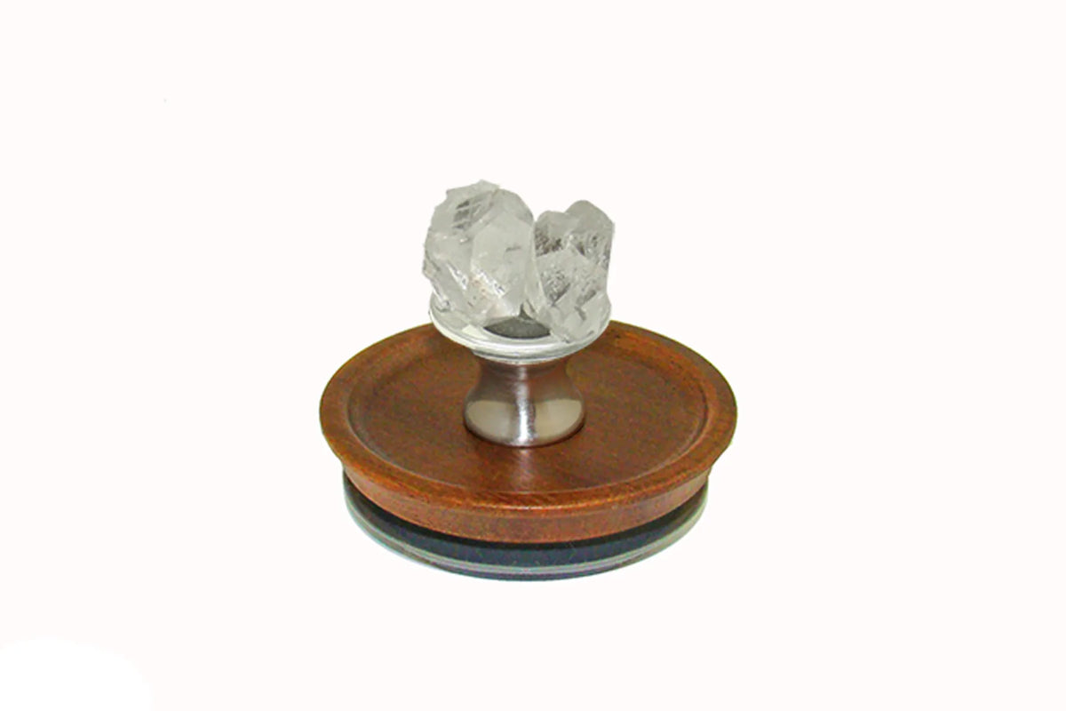 Crystal Quartz Double Point Knob on Acacia Wooden Lid by Gemstone Hardware DCQP.L.15