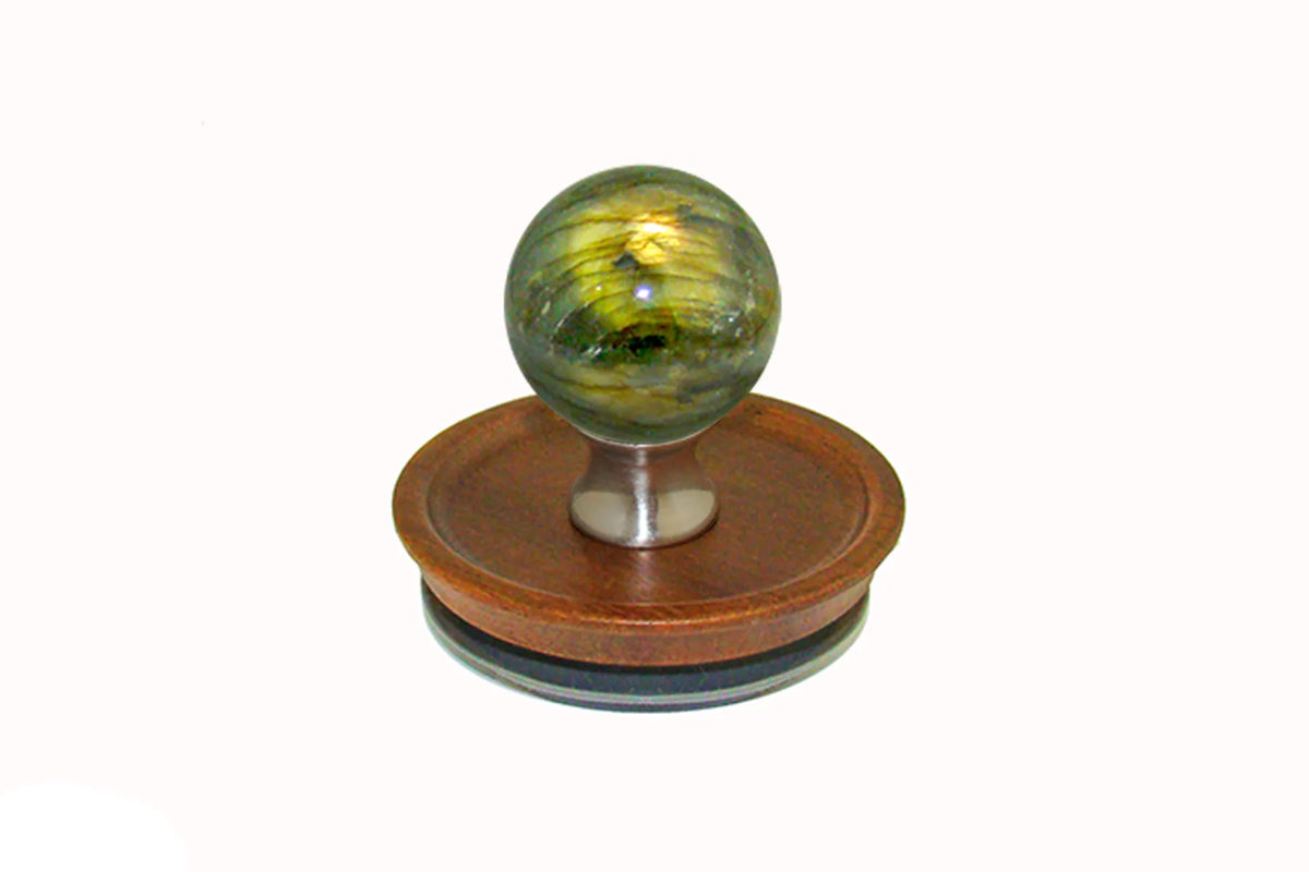 Labradorite Knob on Acacia Wooden Lid by Gemstone Hardware LABR.L.15