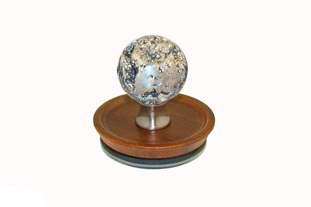 Pyrite Knob on Acacia Wooden Lid by Gemstone Hardware PY.L.15