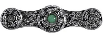 Jeweled Lily with Green Aventurine Natural Stone Pull in Antique Brass Finish