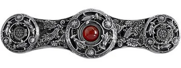 Jeweled Lily with Red Carnelian Natural Stone Pull in Antique Brass Finish