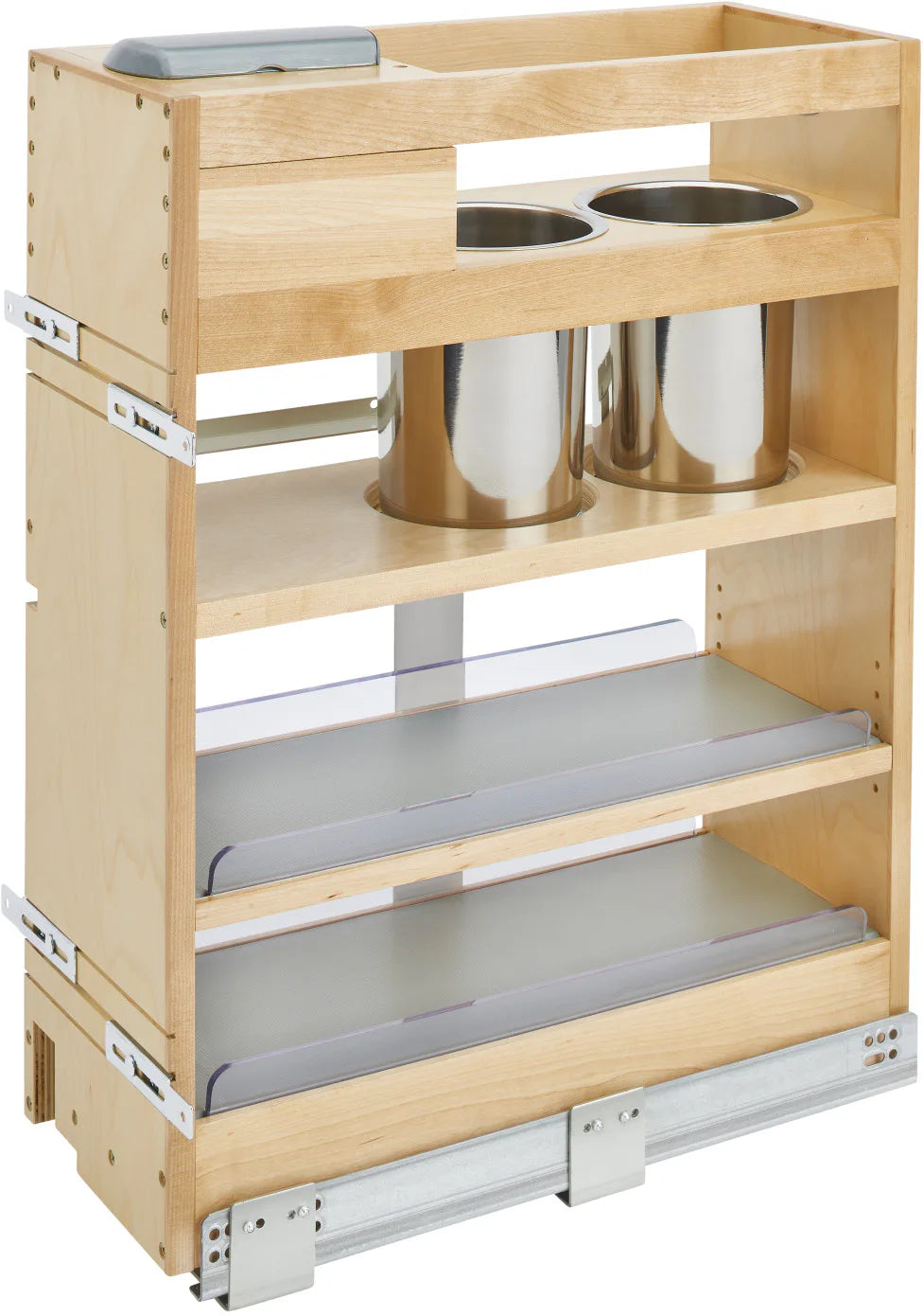 Rev-A-Shelf 9 in Vanity Outlet Pull Out Grooming Organizer w/Soft-Close 445-VBOSC-8C