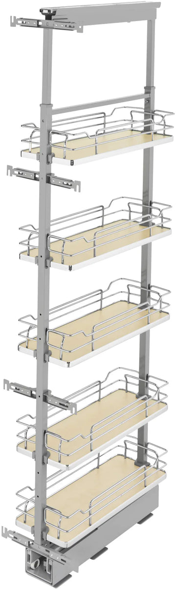 Rev-A-Shelf 8 in Chrome Solid Bottom Pantry Pullout Soft Close 5358-08-MP