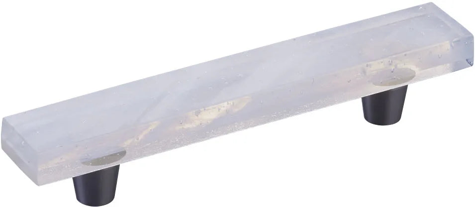Fused Glass, Rectangular Pull 6'' x 1'' Overall, 4'' cc, Translucent White, Conical Stem