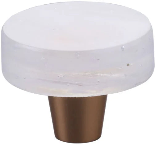 Fused Glass, Small Round Knob 1-1/2'' Dia, Translucent White, Conical Stem, Gold 211064-TW-GLD