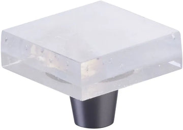 Fused Glass, Small Square Knob 1-1/2'' Dia, Translucent White, Conical Stem