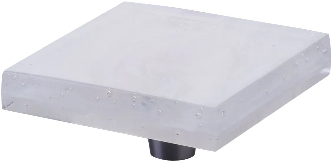 Fused Glass, Large Square Knob 2-1/2'' Dia, Translucent White, Conical Stem