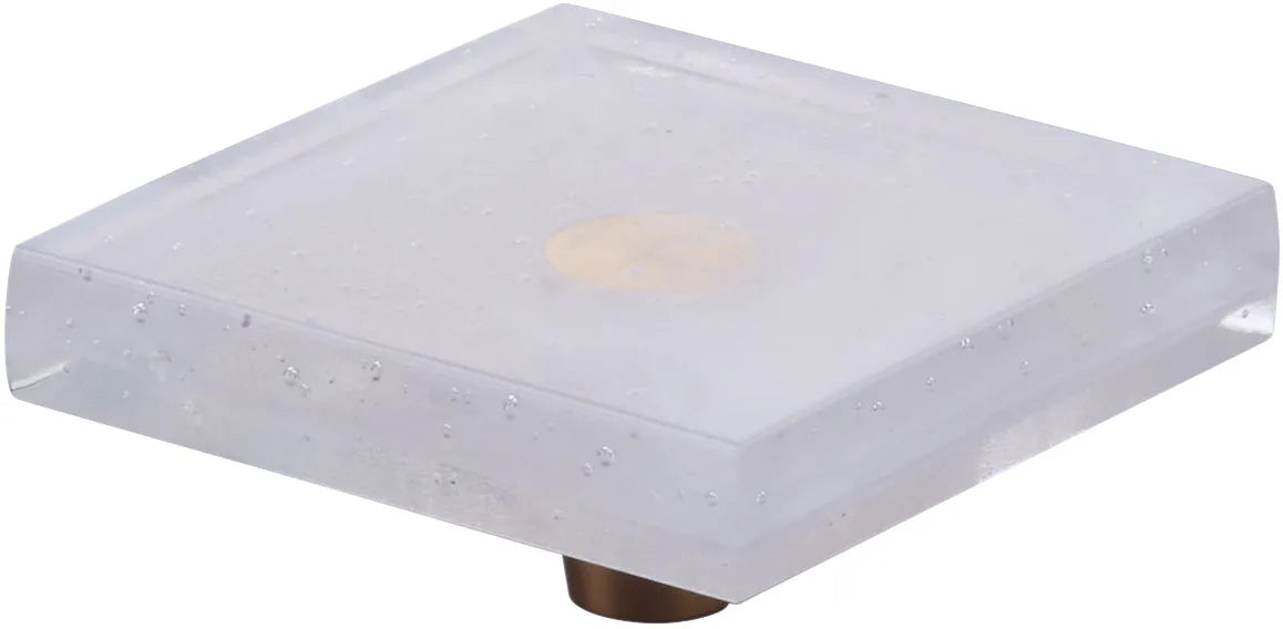 Fused Glass, Large Square Knob 2-1/2'' Dia, Translucent White, Conical Stem, Gold 211067-TW-GLD