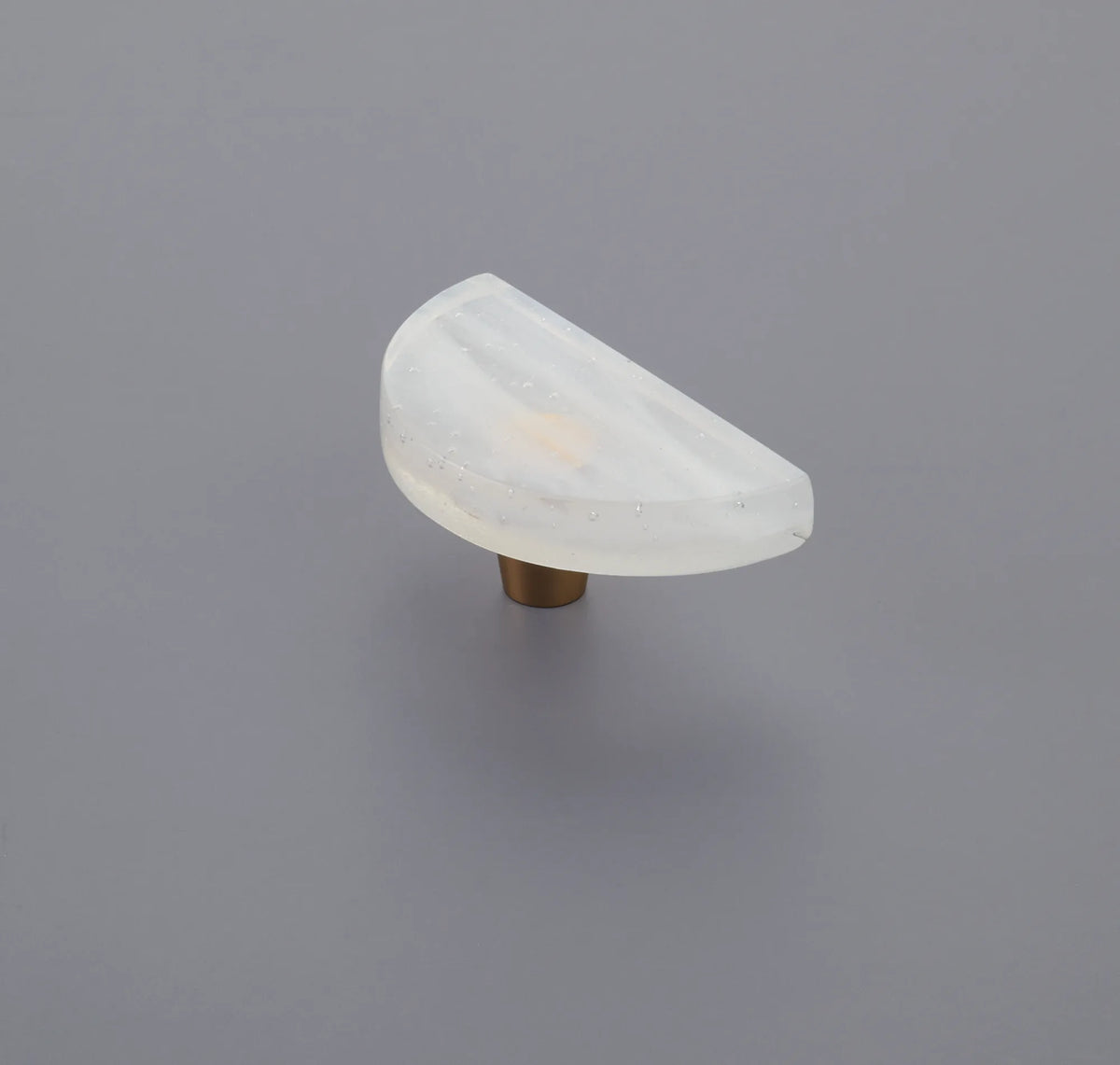 Fused Glass, Half Moon Knob 3'' Dia, Translucent White, Conical Stem, Gold 211068-TW-GLD