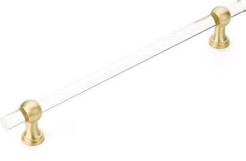 Lumiere Transitional Appliance Pull, NON-Adjustable Clear Acrylic, Satin Brass, 12'' cc 412-SB