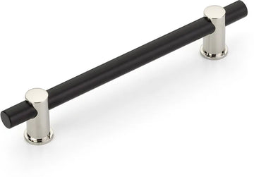 Foncé Bar Pull, NON-Adjustable, Matte Black Bar/Polished Nickel stems, 6'' cc 426-MB/PN