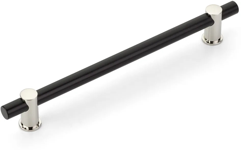 Foncé Bar Pull, NON-Adjustable, Matte Black bar/Polished Nickel stems, 8'' cc 428-MB/PN