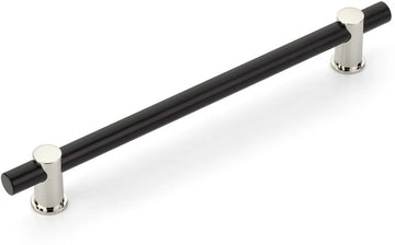 Foncé Bar Pull, NON-Adjustable, Matte Black bar/Polished Nickel stems, 8'' cc 428-MB/PN