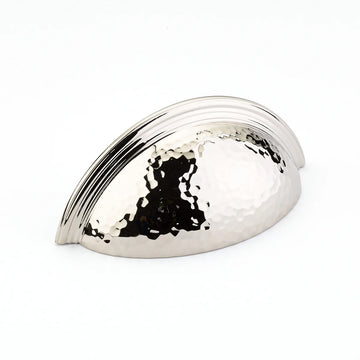 Atherton Cup Pull, Hammered, Plain Edge, Polished Nickel, 3'' cc 573-PN