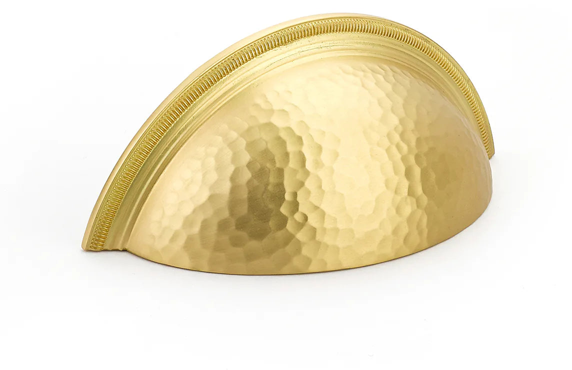 Atherton Cup Pull, Hammered, Knurled Edge, Satin Brass, 3'' cc 574-SB