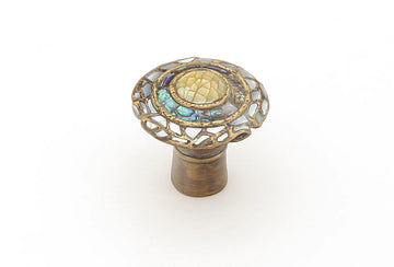 Fair Isle Knob, Round, Imperial Shell, White/Yellow Pearl, Aged Dover, 1-1/8'' dia 650-AD