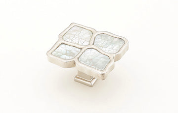 Mother of Pearl Knob, White, Polished Nickel, 1-1/2'' x 1-1/4'' 664-MOP/PN