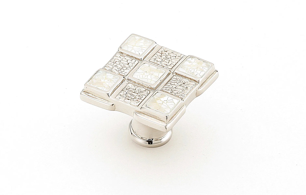 Avalon Bay Square Knob, White Mother of Pearl, Polished Nickel, 1-1/4'' 671-W/PN
