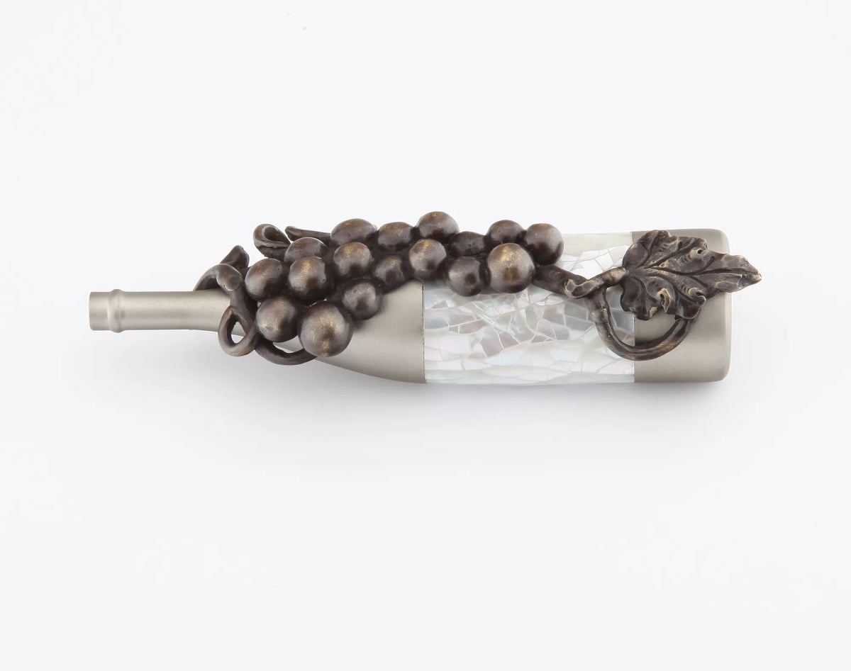 Wine Themes Pull, Wine Bottle with Grapes, Satin Nickel/Dark Bronze Hi-lited, 1-1/2'' cc 944-SN/DBH