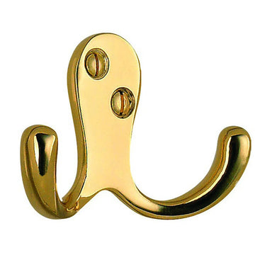 BESLAGSBODEN Double Towel Hook in Polished Brass Finish, Height 44 mm B246