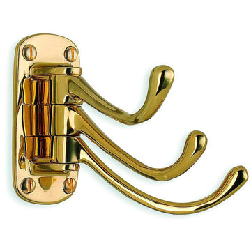 BESLAGSBODEN Coat Hook, Triple in Polished Bass Finish, Swing, Height 82 mm B248