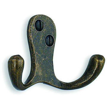 BESLAGSBODEN Double Towel Hook in Antique Brass Finish, Height 44 mm BA246