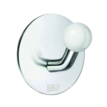 BESLAGSBODEN Design Single Hook in Polished Stainless Steel/White Knob Self-adhesive BK1085