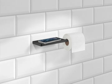 Toilet roll holder with Shelf. Black. 94 x 303 mm. FB3411