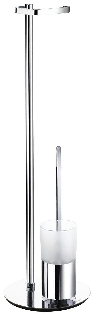 Outline Toilet Roll Holder freestanding/toilet Brush frosted Glass Container In Polished Chrome / Frosted Glass FK312