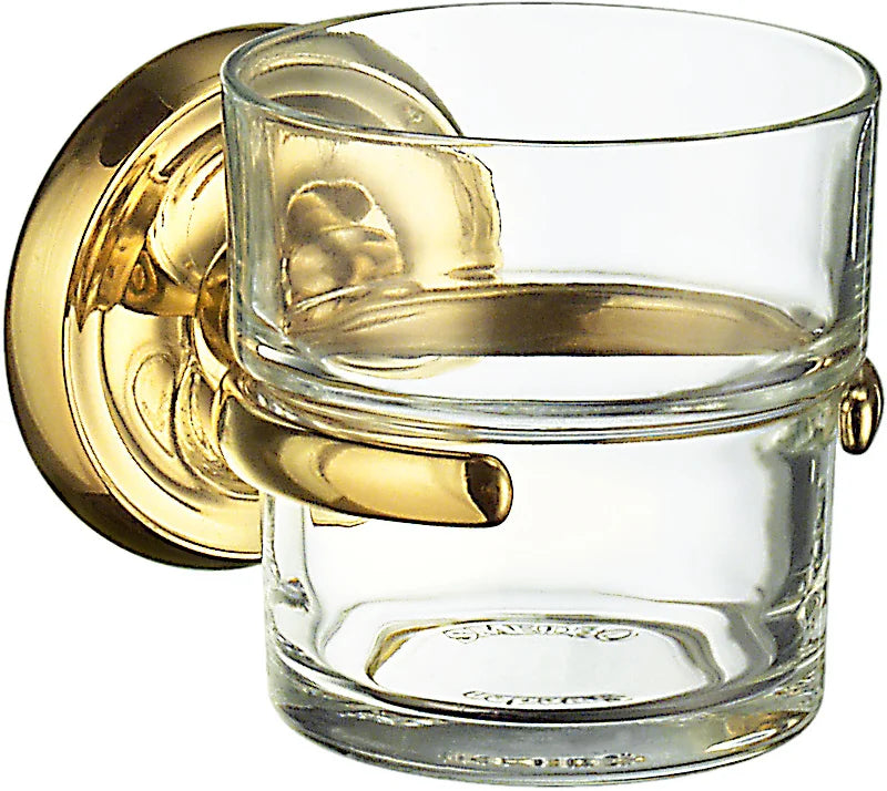 VILLA Holder in Polished Brass with Clear Glass Tumbler V243