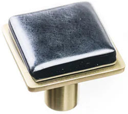 Geometric Geomtric Square Irid Black on Square Satin Brass Knob K-1302-SB