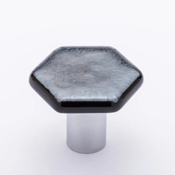 Hexagon Irid Silve Black Knob with Pc Base K-1702-PC