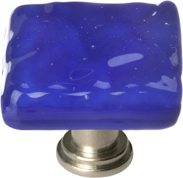 Glacier Deep Cobalt Blue Knob with Satin Nickel Base K-221-SN