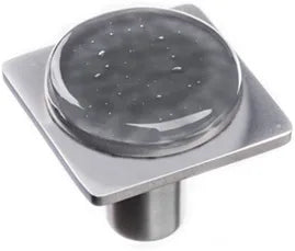 Geometric Geomtric Round Slate Grey on Square Satin Nickel Knob M-1301-SN