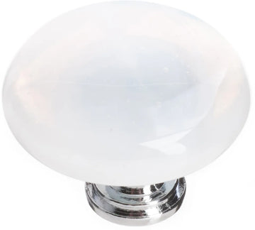 Cirrus White Round Knob with Polished Chrome Base R-400-PC