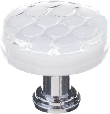 Texture Honeycomb White Round Knob with Polished Chrome Base R-900-PC