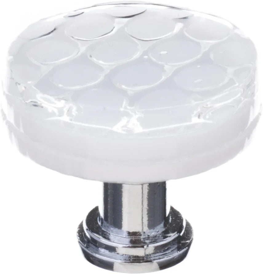 Texture Honeycomb White Round Knob with Polished Chrome Base R-900-PC