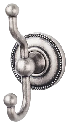 Edwardian Bath Double Hook - Beaded Backplate ED2APA Antique Pewter