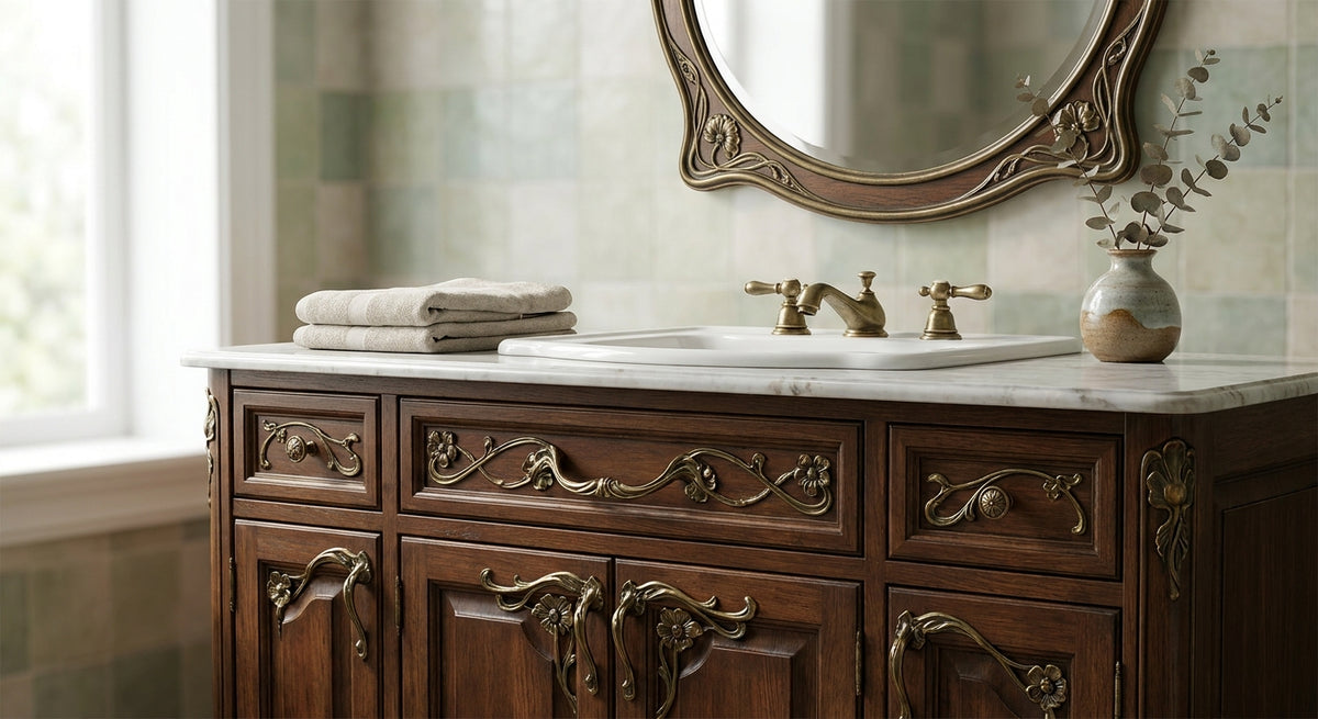 Art nouveau cabinet hardware for bathroom vanities