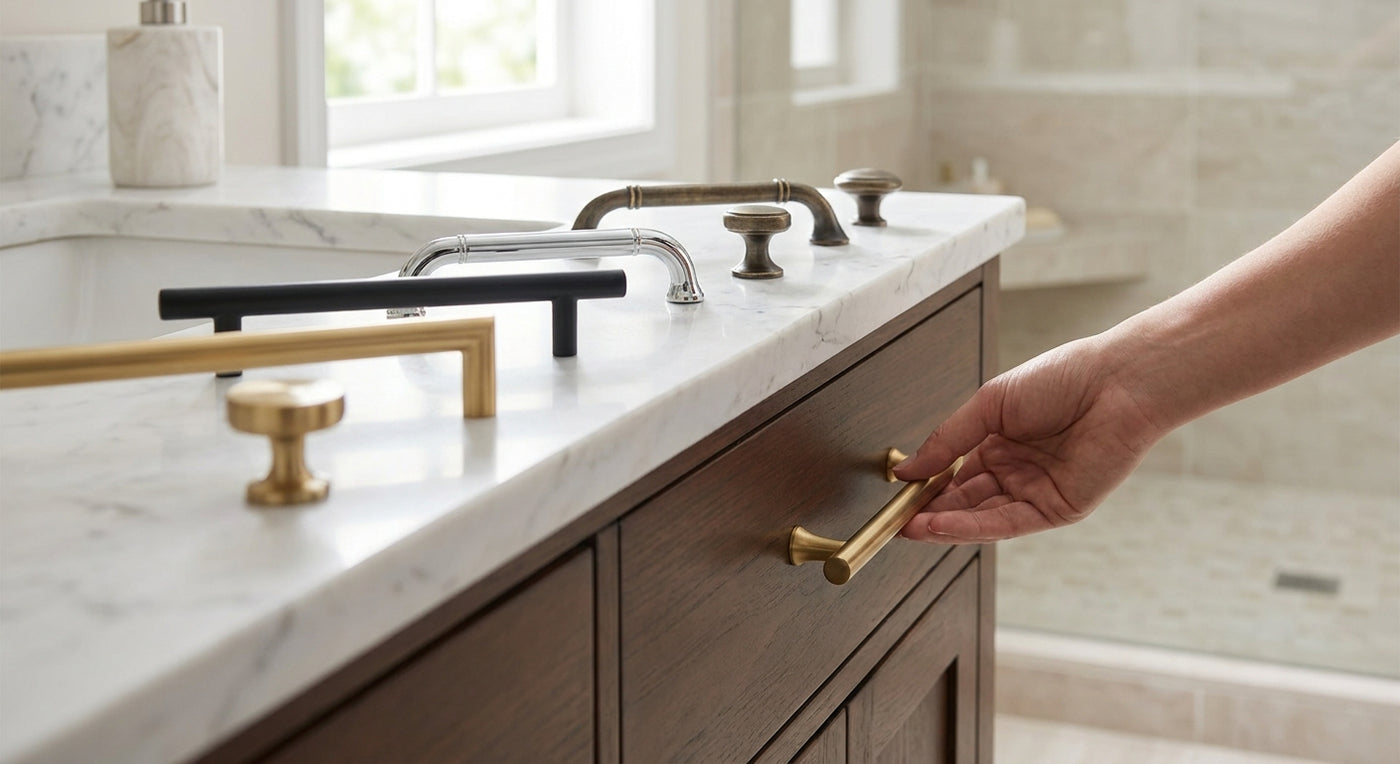 How to choose cabinet hardware finish for bathrooms