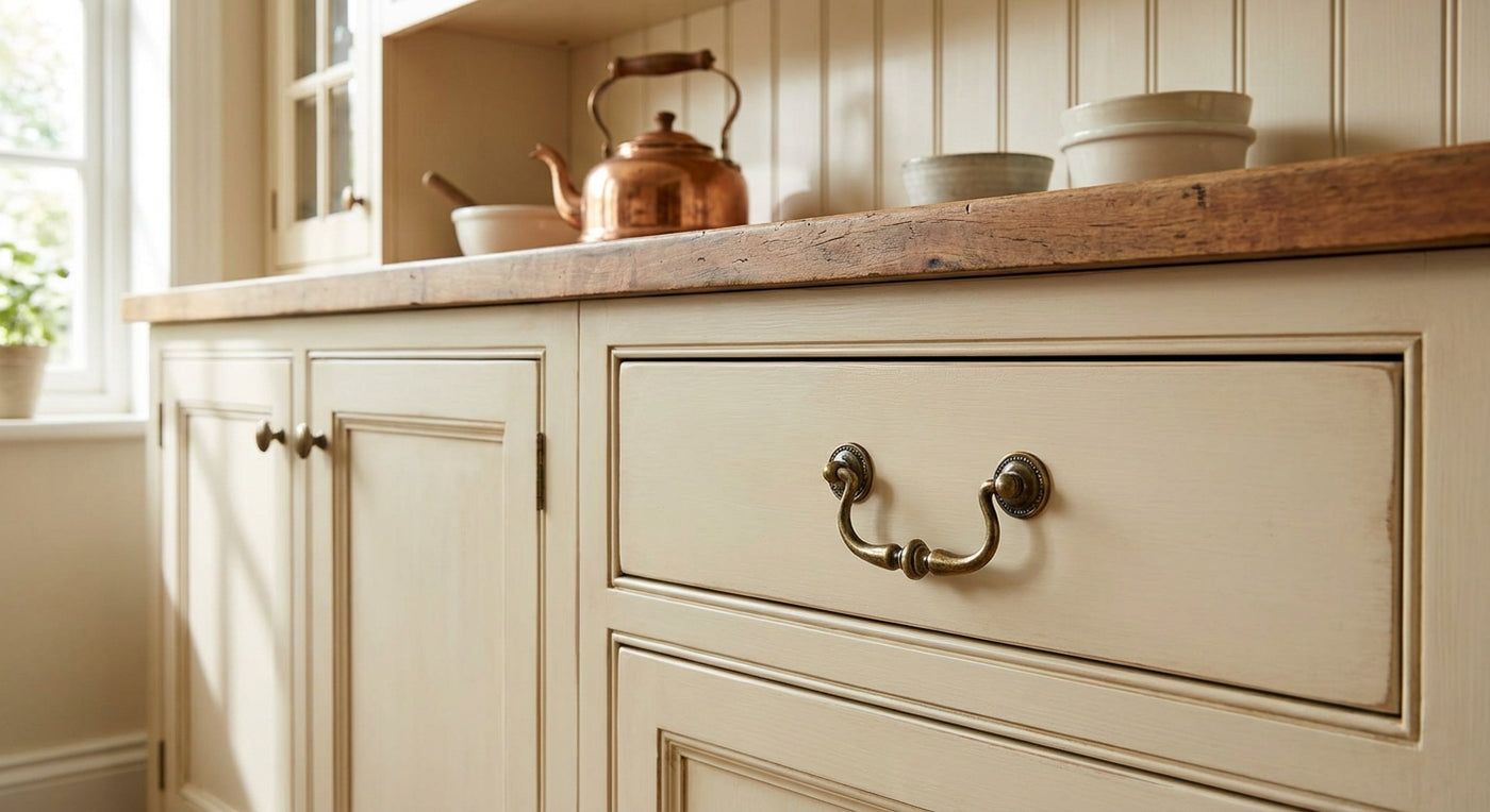 Drop bail pulls for period-style kitchen cabinets