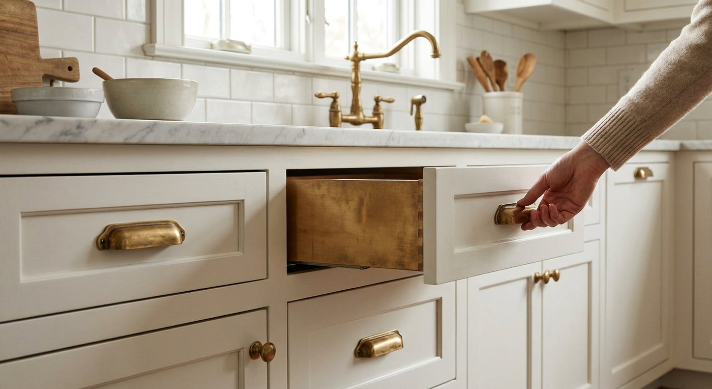 Best unlacquered brass pulls for shaker cabinets