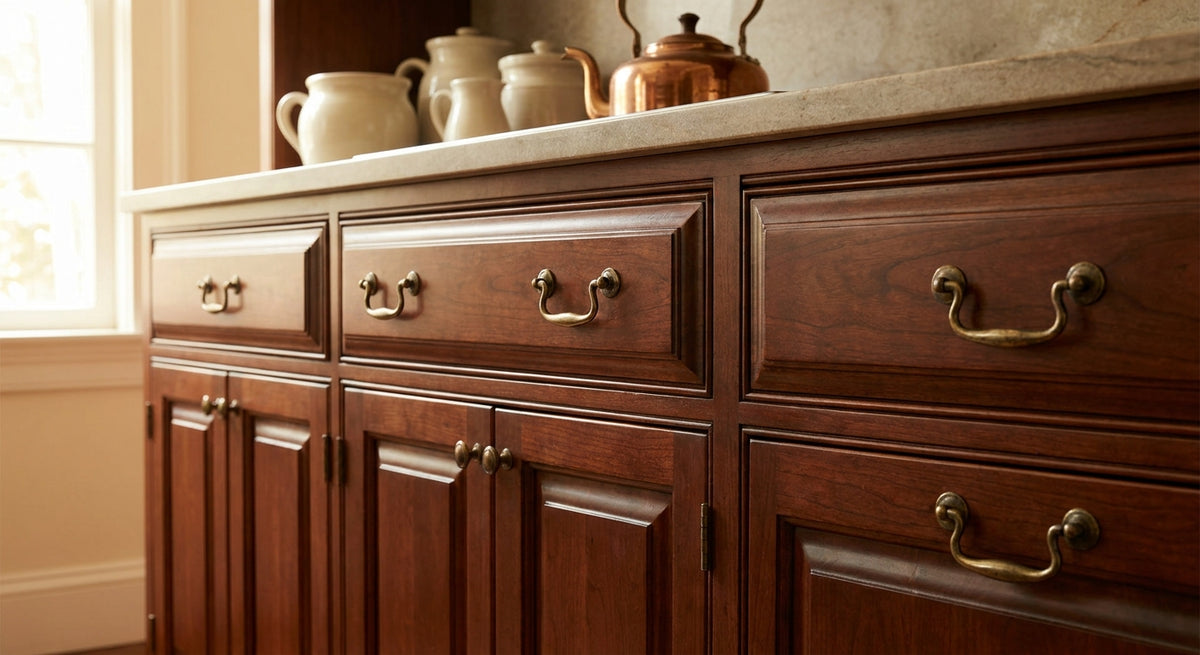 Drop bail pulls for colonial kitchen cabinets