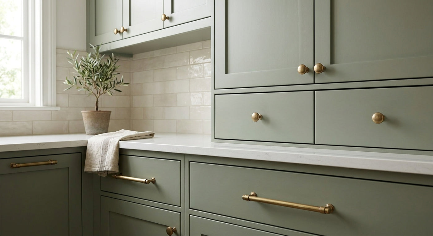 Cabinet hardware for sage green cabinets