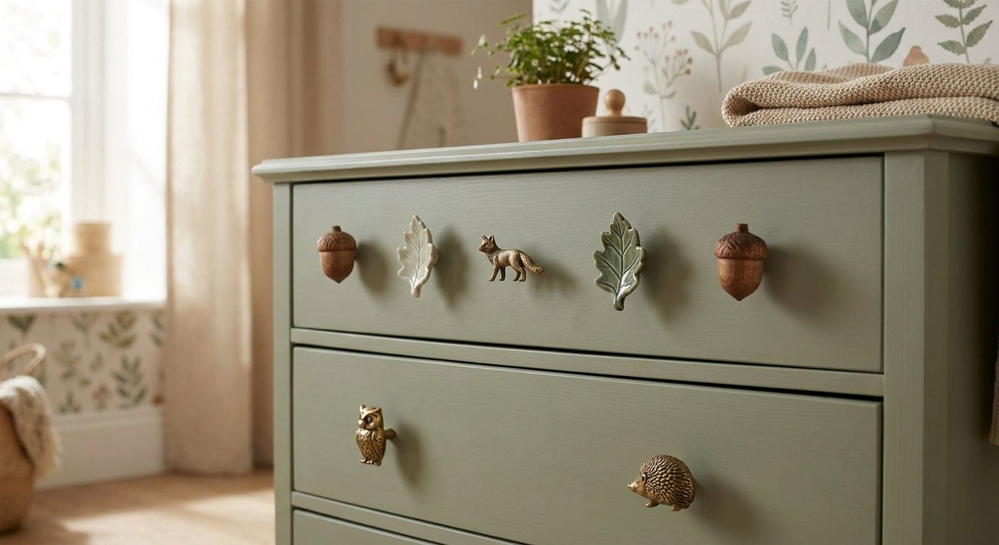 Nature-themed cabinet knobs for kids room furniture