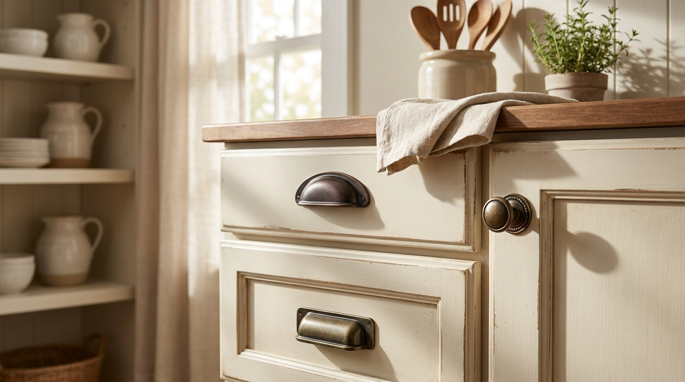 Country style cabinet pulls for cottage kitchens