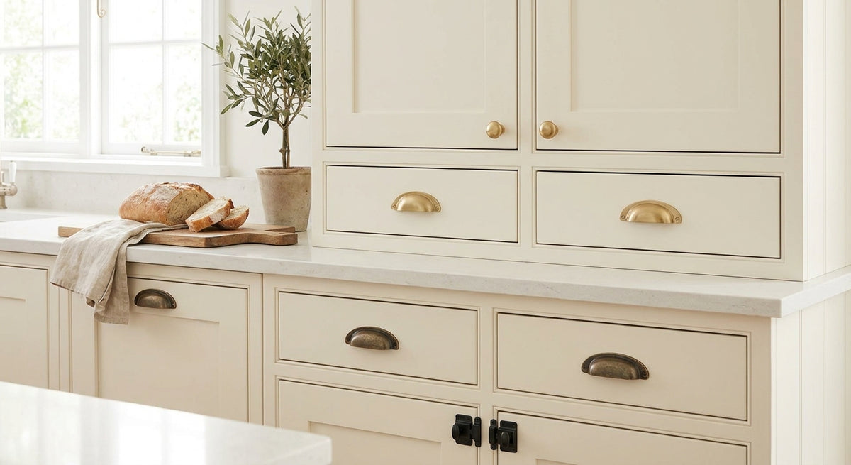 Cabinet hardware for cream cabinets